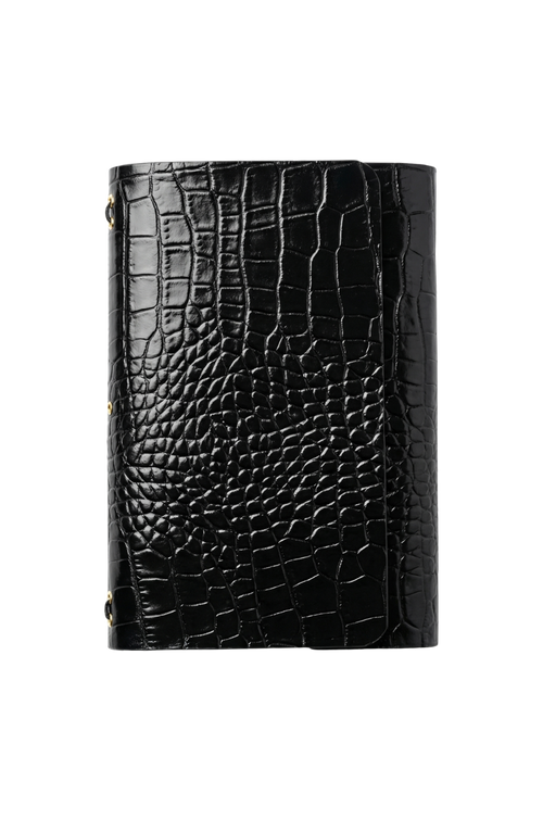 Genuine A5 leather trifold traveler's journal in Crocodile Black - the detour diaries