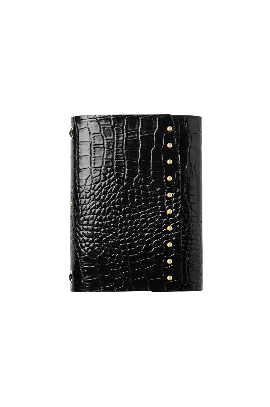 Genuine A6 leather trifold traveler's journal in Crocodile Black with studs - the detour diaries