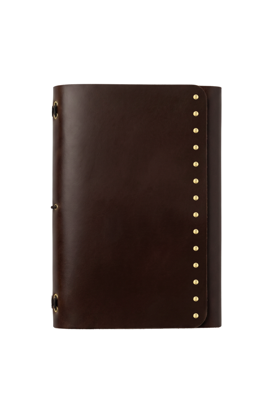 Genuine A5 leather trifold traveler's journal in Espresso with studs - the detour diaries