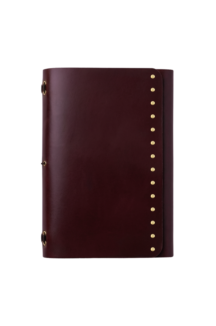 Genuine A5 leather trifold traveler's journal in Merlot with studs - the detour diaries