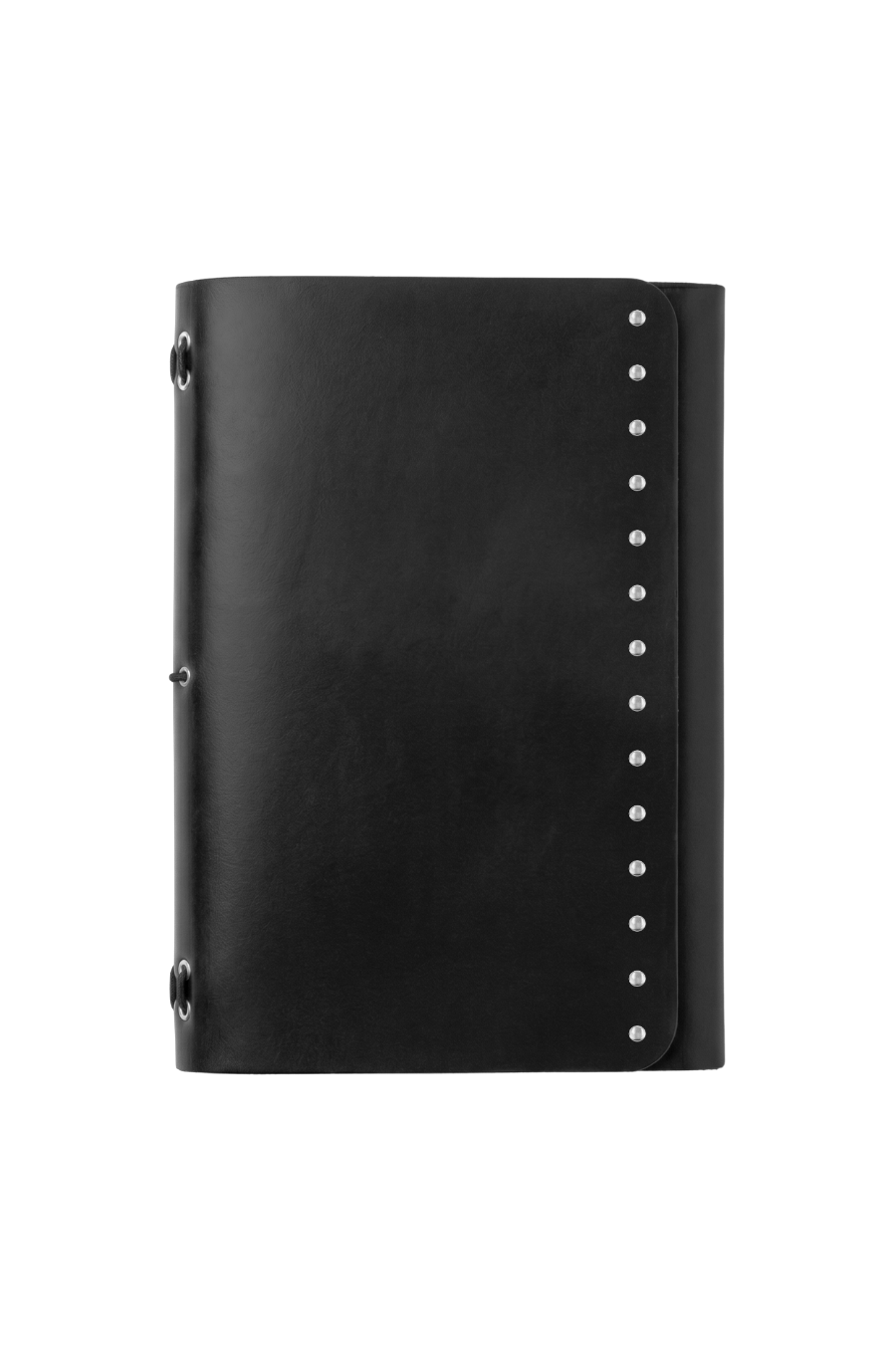Genuine A5 leather trifold traveler's journal in Vintage Black with studs - the detour diaries