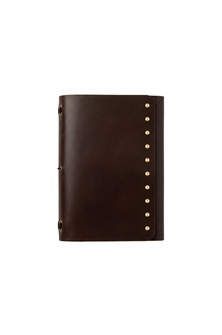 Genuine A6 leather trifold traveler's journal in Espresso with studs - the detour diaries