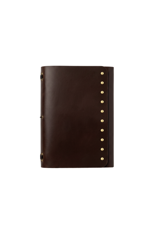 Genuine A6 leather trifold traveler's journal in Espresso with studs - the detour diaries