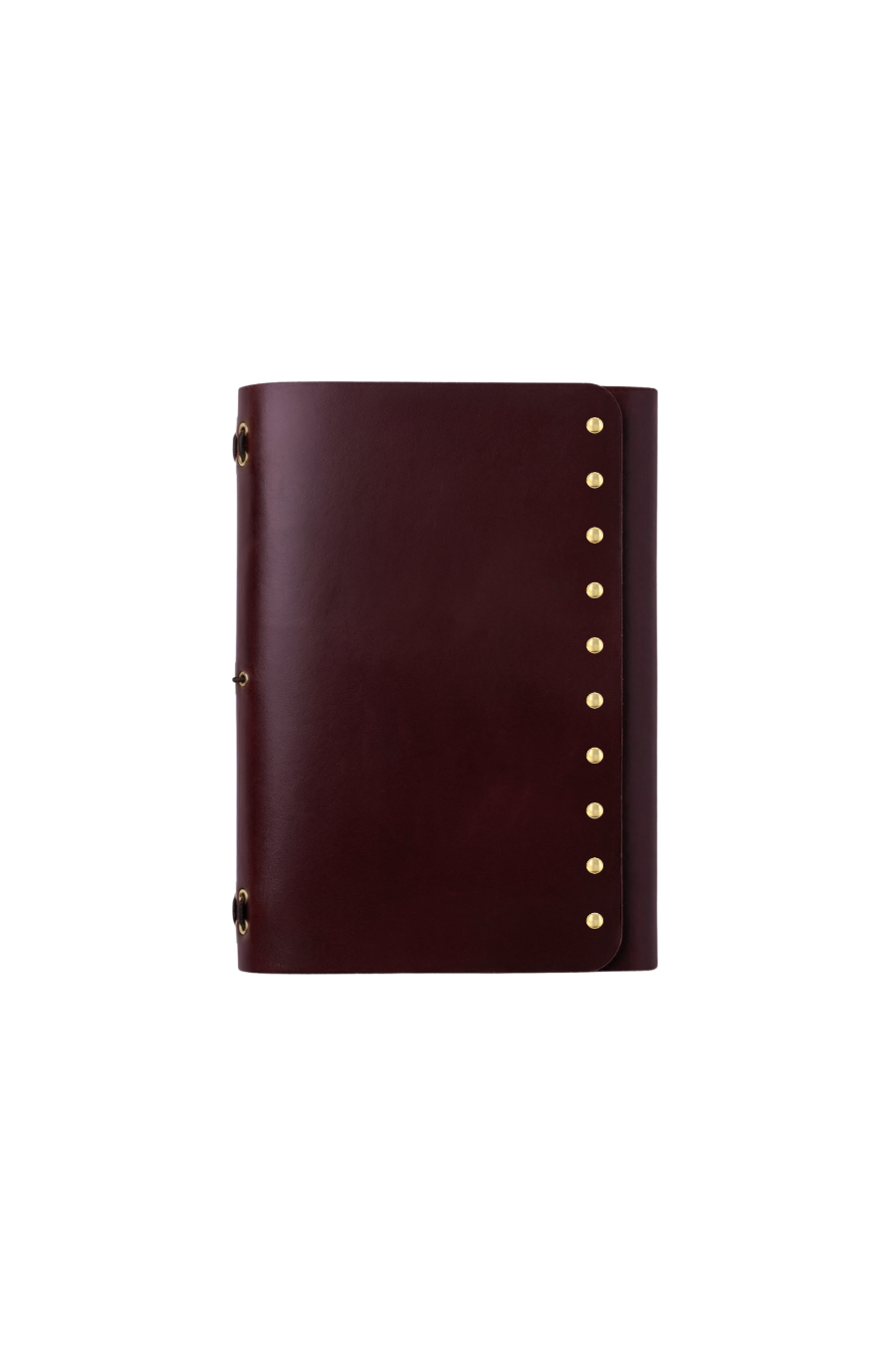 Genuine A6 leather trifold traveler's journal in Merlot with studs - the detour diaries